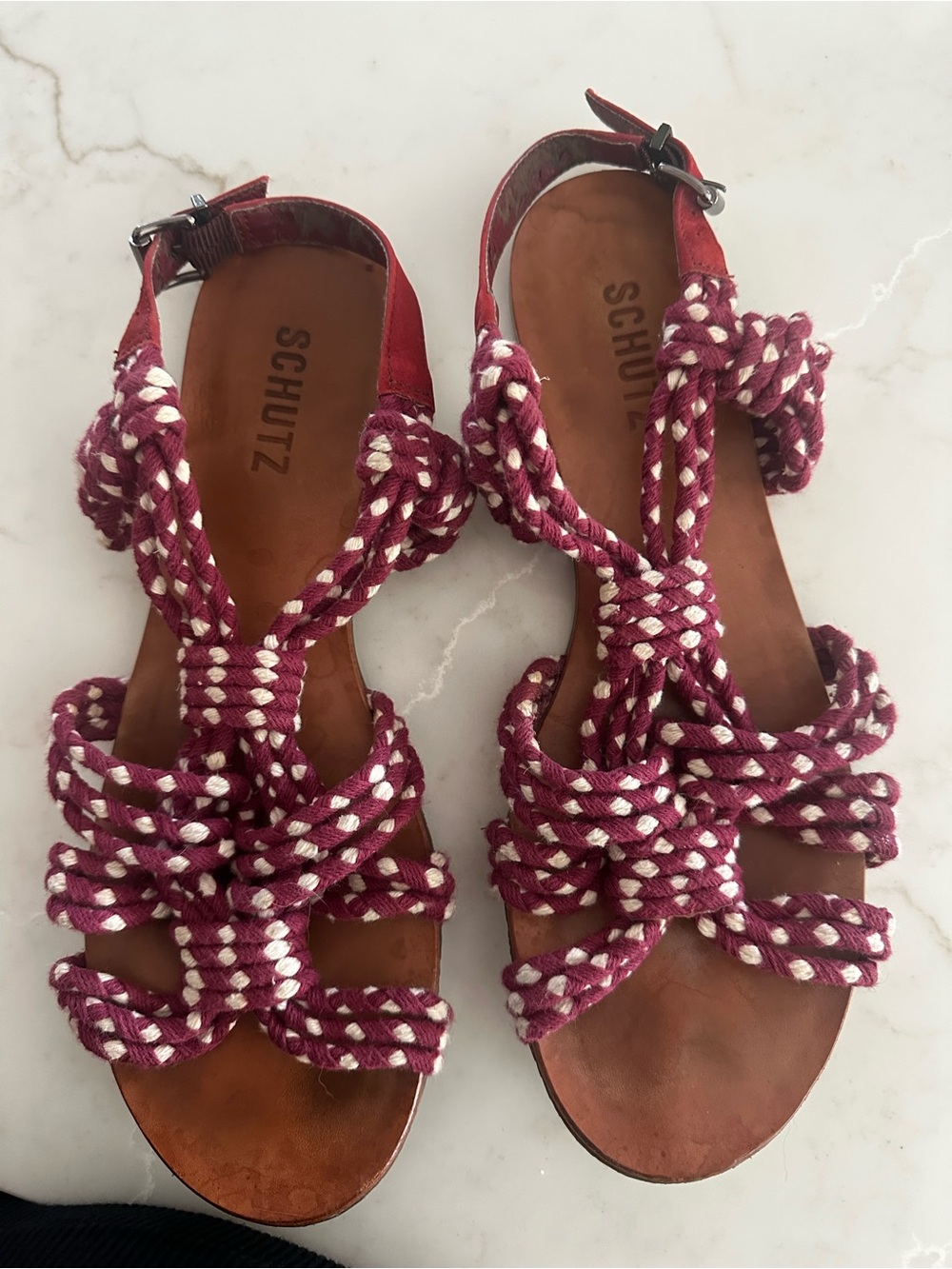 SCHUTZ Berry-Pink Braided Rope Gladiator Sandals - Picture 2 of 3